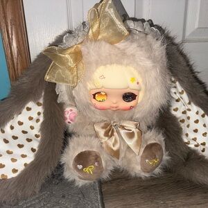 Cute Plush Bunny Doll with Gold Accents